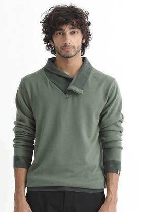 solid cotton men's sweater - green