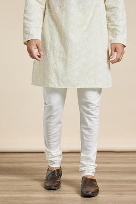 solid cotton mens casual wear churidar - off white