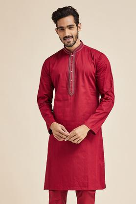 solid cotton mens festive wear kurta - maroon