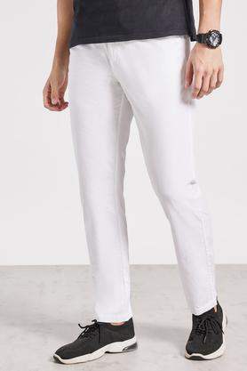 solid cotton mens track pants - white