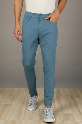 solid cotton nylon slim fit men's trousers - sky blue