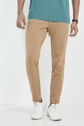 solid cotton nylon slim fit men's trousers - tobacco