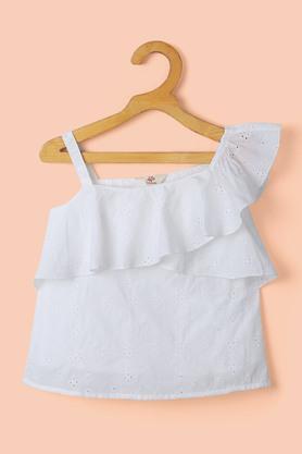 solid cotton one shoulder girl's top - white
