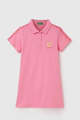 solid cotton polo girls casual wear dress - pink