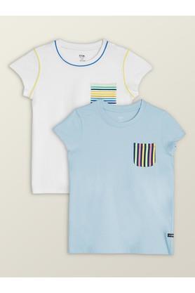 solid cotton polo girls t-shirt - blue