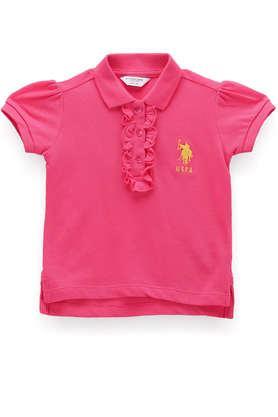 solid cotton polo girls t-shirt - pink