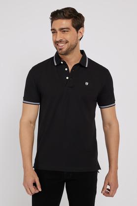 solid cotton polo men's t-shirt - black