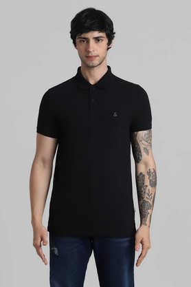 solid cotton polo men's t-shirt - black