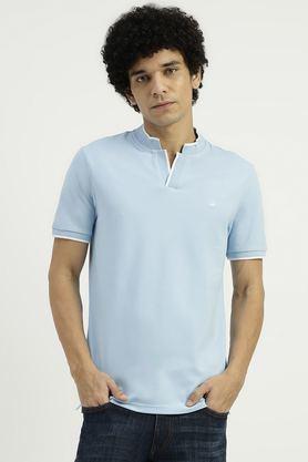 solid cotton polo men's t-shirt - blue