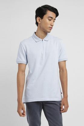 solid cotton polo men's t-shirt - blue