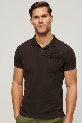 solid cotton polo men's t-shirt - brown