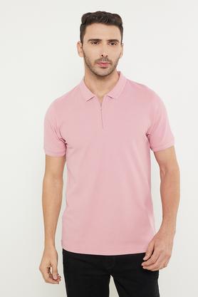 solid cotton polo men's t-shirt - dried rose