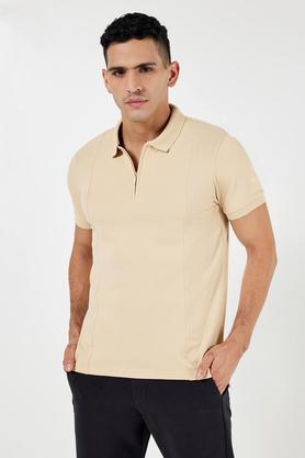 solid cotton polo men's t-shirt - natural