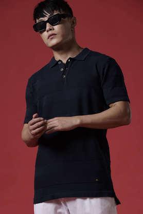 solid cotton polo men's t-shirt - navy