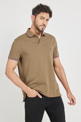 solid cotton polo men's t-shirt - olive