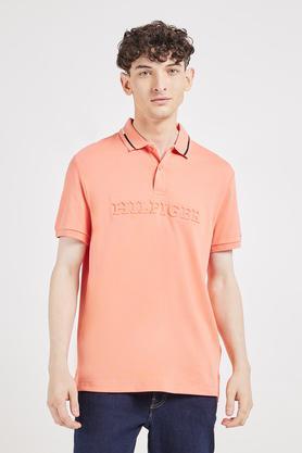 solid cotton polo men's t-shirt - peach