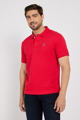 solid cotton polo men's t-shirt - red