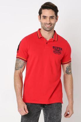 solid cotton polo men's t-shirt - red