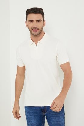 solid cotton polo men's t-shirt - vanilla