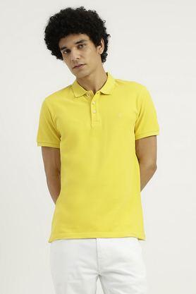 solid cotton polo men's t-shirt - yellow