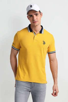 solid cotton polo men's t-shirt - yellow