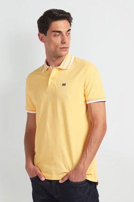 solid cotton polo men's t-shirt - yellow