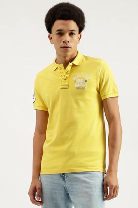 solid cotton polo men's t-shirt - yellow