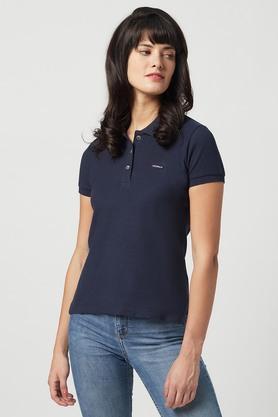 solid cotton polo womens t-shirt - navy