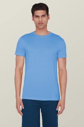 solid cotton poly spandex regular men's t-shirt - blue