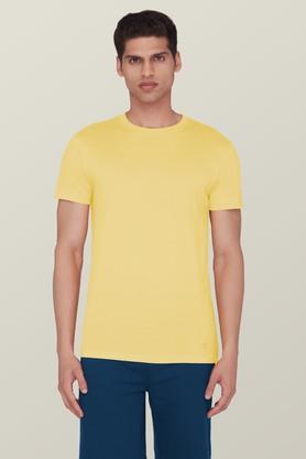 solid cotton poly spandex regular men's t-shirt - yellow