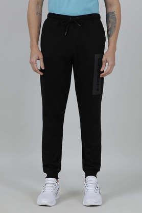 solid cotton poly spandex slim fit men's joggers - black