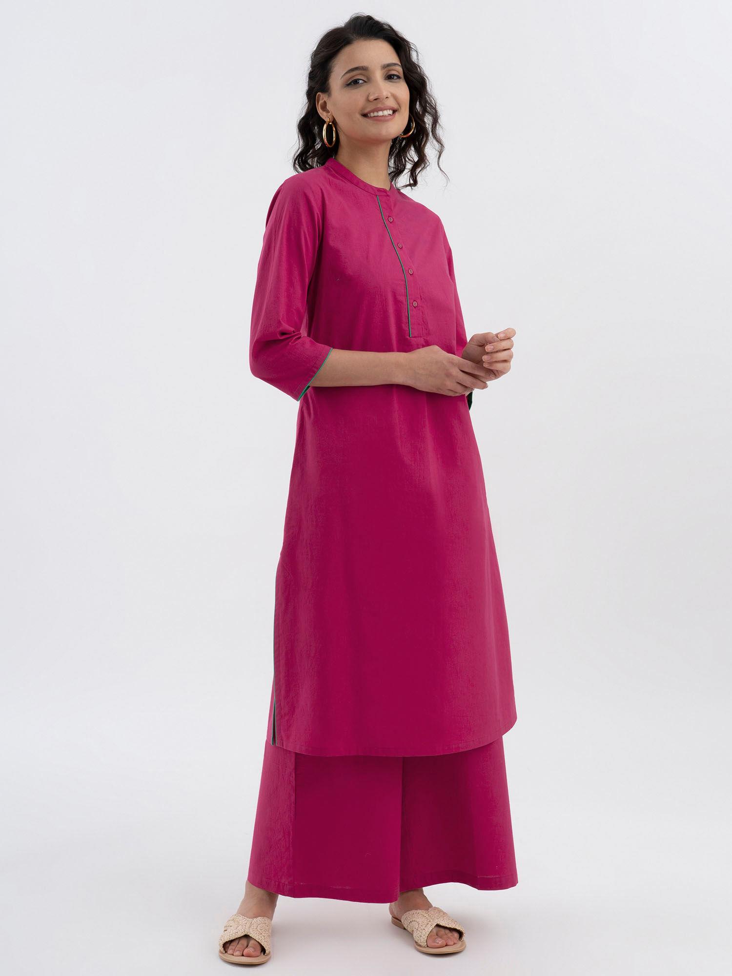 solid cotton poplin straight kurta pink