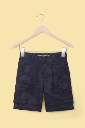 solid cotton regular fit boy's shorts - blue