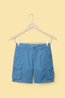 solid cotton regular fit boy's shorts - cobalt