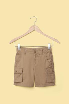 solid cotton regular fit boy's shorts - khaki