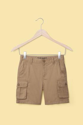 solid cotton regular fit boy's shorts - khaki