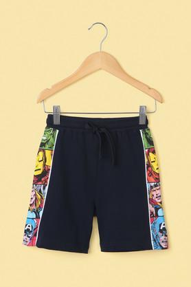 solid cotton regular fit boy's shorts - navy