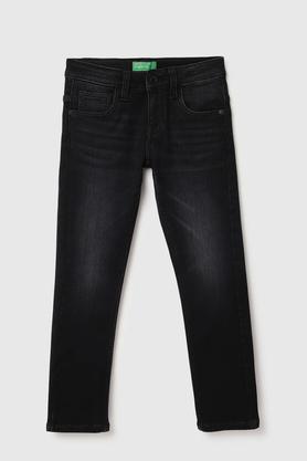 solid cotton regular fit boys jeans - black