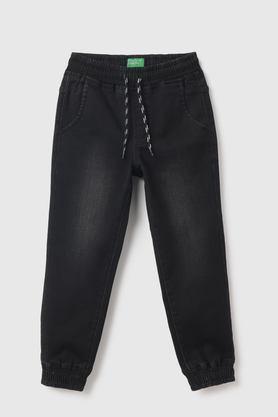 solid cotton regular fit boys jeans - black