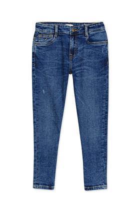 solid cotton regular fit boys jeans - blue