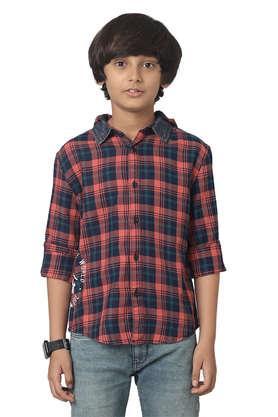 solid cotton regular fit boys shirt - red