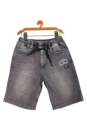 solid cotton regular fit boys shorts - ash