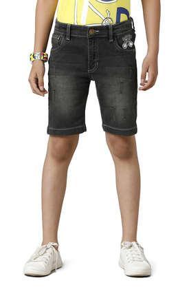 solid cotton regular fit boys shorts - black