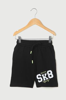 solid cotton regular fit boys shorts - black