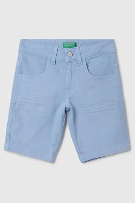 solid cotton regular fit boys shorts - blue