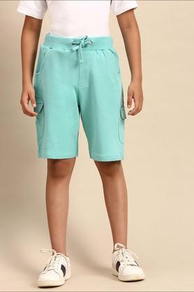 solid cotton regular fit boys shorts - blue