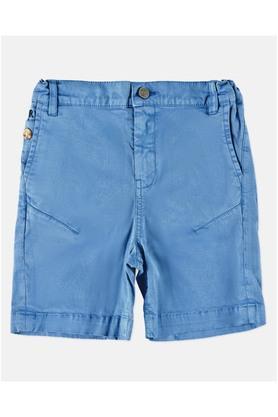 solid cotton regular fit boys shorts - blue