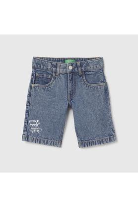 solid cotton regular fit boys shorts - denim