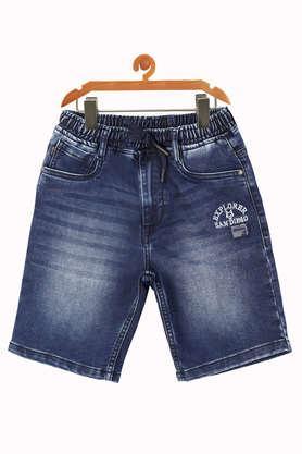 solid cotton regular fit boys shorts - denimx