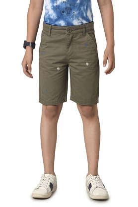 solid cotton regular fit boys shorts - green